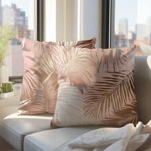 2 pièces de simples housses de coussin décoratif à feuille de palmier rose, en tissu polaire doux à un seul côté, 45*45CM, convient pour la décoration intérieure, les fêtes, les cadeaux