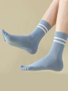 3 pares de cómodas medias de dedo con rayas - Medias hasta el tobillo para mujer de otoño - Suaves, transpirables, cómodas, sencillas, elementos esenciales de calzado con estilo