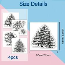 MAGICALCUTDIE 4Pcs Mini Pine Trees Clear Stamps For DIY Scrapbooking Mini Forest Pine Tree Silicone Stamp Seals Transparent Stamps For Cards Making Photo Album Journal Home Decoration - Black and White - View 6