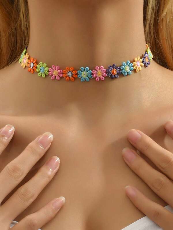 1 Girly White Lace Heart Choker Necklace