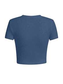 Personalized Christmas Shirts, Custom Women's T-Shirts - Add Your Own Pictures/Texts (Family Photos/Selfies/Statements/Slogans) To Design Your Own Personalized Printed T-Shirts, Thanksgiving, Mardi Gras, Christmas Personalized Small Shirts, Y2k Crop Top Shirts, Logo | Business | Wedding Gifts | Party Costumes | Birthday Gifts | Halloween Costumes | Christmas Costumes - Navy Blue - View 3