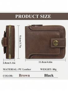 1pc, Men's Wallet, Retro PU Leather Multi Card Zipper Wallet, With 8 Card Slots And Change Pocket, Large Capacity Buckle Credit Card With Zipper, Brown,Large Capacity Multi-Card Slots,Business Casual Style,Birthday Gift,Graduation Gift,Father's Day Gift