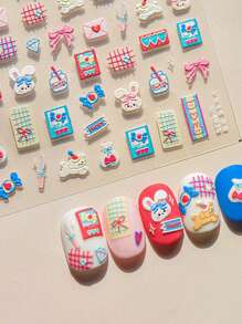 1pc Kitten Cartoon Nail Charm Sticker DIY Art Cute Style 3D Nail Art Decoration Sticker