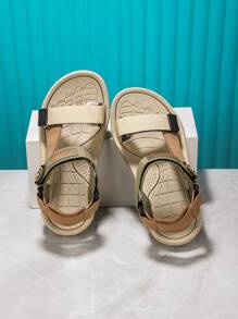 1双简约纯色平底凉鞋，编织皮革鞋带，魔术贴搭扣设计，舒适透气，男女皆宜，适合夏季穿着 - 杏色 - 查看 7