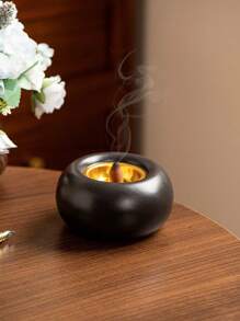 1 pieza de quemador de incienso de forma redonda con combinación de metal y cerámica, color blanco y negro, estilo moderno minimalista, de lujo, para aromatizar el hogar, adecuado para escritorio, hogar, oficina, hotel, sala de estar, salón, decoración navideña