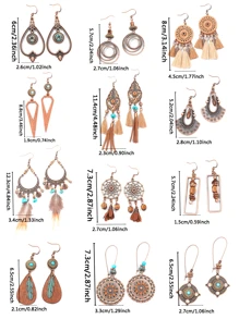 12 Pairs Bohemian Vintage Earrings Set For Women - Faux Feather Dream Catcher, Tassel Dangle Earrings, Versatile & Stylish For Daily Wear, Party, Gatherings, All Season