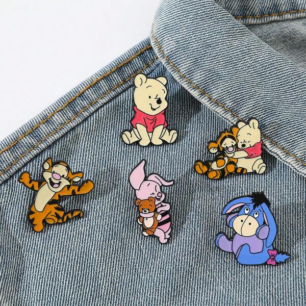 Set da 1 a 5 spille in metallo a forma di animali dei cartoni animati Disney, come tigre, orso, maiale, con smalto, decorazione per accessori come zaino, vestiti, gioielli, ideale come regalo per amici, spilla per vestiti, borse, zaini per la scuola