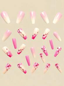 Medium-Length Nail Stickers, Removable 24-Piece Box Manicure, Plant Floral Pattern Nail Stickers, Stripe Nail Stickers, Solid Tie Dye Nail Stickers, Fashionable & Beautiful Nail Stickers, Purple Flower Nail Stickers, Tie Dye Blue Galaxy Nail Stickers Press On Nails