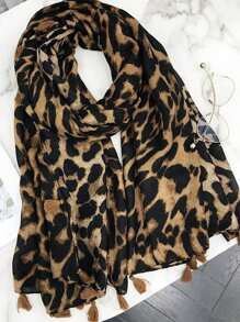 Boho 1pc Fashionable Leopard Print Batik-Style Soft Lightweight Women's Scarf Shawl, Suitable For Daily Commuting & Outdoor Wear