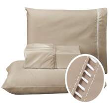 400 Thread Count Fitted Sheet Set For Single, Double, Queen, King Size Bed - Màu Khaki - Xem 1