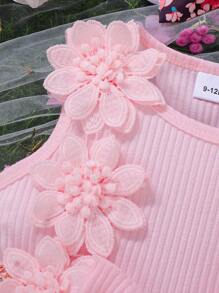 Nouveau body d'été bébé fille avec fleurs, manches calamistrées, broderie, nœud, patchwork en maille, mignon