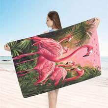1pc Oversized Flamingo Printed Beach Towel, Extra Large Ultra Soft Quick Dry Beach Blanket - Skin-Friendly And Portable, Suitable For Fun Trips, Yoga, Picnics And Pool Parties