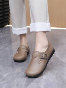 2025 女士一脚蹬乐福鞋，百搭，休闲风格，软底，防滑平底鞋 - 淺咖色 - 查看 5