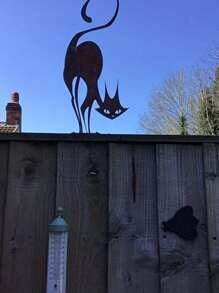 HELLOYOUNG 1 pièce Ornements de clôture en fer forgé pour chat, série rouillée Statue de chat pour jardin extérieur, convient pour piquets de pelouse, décorations de fête de jardin, cadeaux