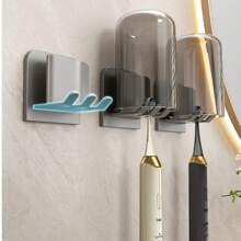 1pc Wall-Mounted Toothbrush Holder With Cups , Independent Installation, No Power Required, Quick-Drying Ventilation, Dust-Proof Bathroom Organizer