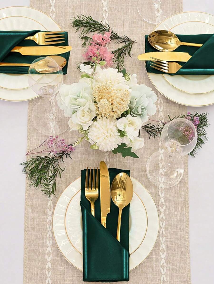 2/6/12pcs Modern Minimalist Green Thick Satin Polyester Napkins, Reusable For Restaurants, Kitchen, Picnic, Party, Spring/Summer - Green - View 1