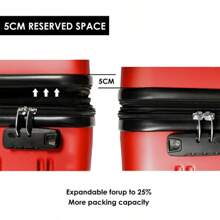 ABS Hard Shell Travel Trolley Suitcase 4 Wheel Luggage Set Hand Luggage, 20", (Red) - Red - View 2