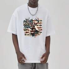 1/2/3 Piezas Camiseta con estampado por transferencia de calor de bandera americana camuflaje, ciervo, ciervo, cazador para hombre, sudadera con capucha, pegatina de vinilo de color mixto