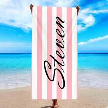 1 件定制条纹沙滩巾，带有个性化名称/文字，超强吸水游泳巾，舒适沙滩巾，时尚泳池巾，时尚瑜伽垫，沙滩配件，节日完美礼物，有多种尺寸可供选择，非常适合游泳、露营和旅行