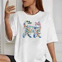 1pc/2pcs/3pcs Colorful Flower And Cat Heat Transfer Stickers, DIY Hot Press Stickers Suitable For T-Shirts, Masks, Jeans, Backpacks - Vinyl, Multi-Color