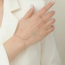 1pc Exquisite Zirconia Pendant Finger Rings Bracelets For Women Boho Connected Hand Harness Bracelets Wedding Jewelry Gift - Gold - View 4