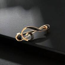 1pc Musical Note Shaped Metal Lapel Pin, Simple & Elegant Design For Suit/Shirt, Unisex - Gold - View 3