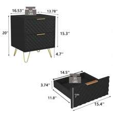Nightstand Set Of 2, Bedside Table With 2 Drawers Storage, End Side Table With Golden Legs For Living Room, Bedroom Furniture - màu đen - Xem 4