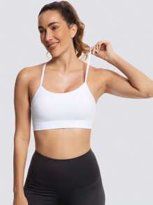 MathCat Y Back Sports Bra For Women, Padded Racerback Sports Bra Tank Top, Spaghetti Thin Strap Workout Yoga Bra - White - View 3