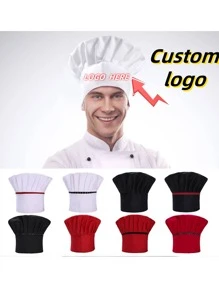 Individuell bedruckter kreativer Kochmütze mit Logo/Namen, weiße Bäckermütze für Cake Shops, Hotelpersonal, plissierter pilzförmiger Kochmütze