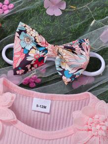 Nouveau body d'été bébé fille avec fleurs, manches calamistrées, broderie, nœud, patchwork en maille, mignon