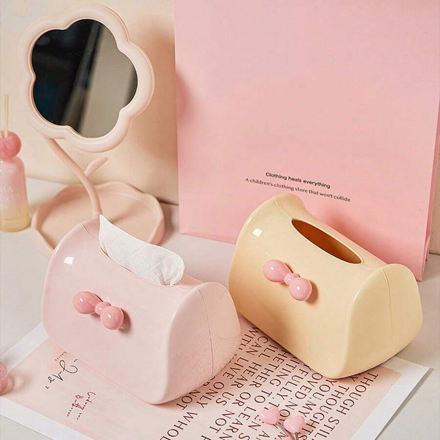 1pc Bow Paper Towel Box, Creative Napkin Storage Box, Bathroom Paper Box, Desktop Toilet Paper Holder, Kitchen Bedroom