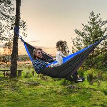 2 Person Camping Hammock, 3 Meters Long X 2m Wide (300*200cm), Includes 2 X 2.5m Tree Straps, 2 Heavy Duty Stainless Steel Carabiners, And 1 Storage Bag, 8 Loops Per Tree Strap, Portable Hammock Made Of 210T Parachute Fabric. Double Hammock, Easy To Install, Suitable For Camping, Beach, Hiking, Outdoor