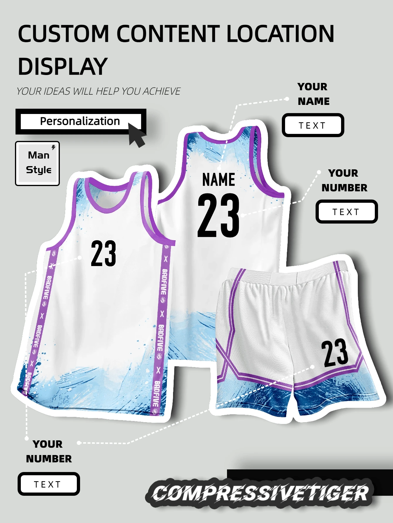 2pcs Personalized Basketball Jersey - Customizable Name And Number Print Short Sleeve T-Shirt + Shorts Co-Ord Dragon Pattern Quick-Drying Sweat-Absorbing Sports Set As Gift