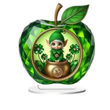 2D Flat Acrylic St Patricks Day Desktop Ornament Leprechaun Lucky Shamrock Spring Decorations For Irish Party Table Bookshelf Home Party