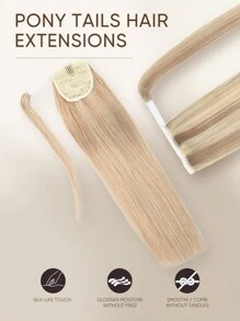 Extensões de Cabelo Rabo de Cavalo, Cabelo Humano Clipe em Rabo de Cavalo para Uso Diário, Fácil de Usar, Extensão de Rabo de Cavalo para Mulheres, Cor Natural, Liso, Longo, Envolve o Rabo de Cavalo