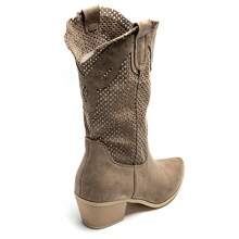 Bottes mi-mollet style western en suédine ajourée - 卡其色 - 查看 5