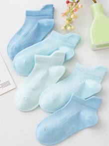 5 paar lente- en zomerkinder dunne macaron multi-color anti-pilling jongens blauwe serie zomer effen kleur net dunne boot sokken hak sokken
