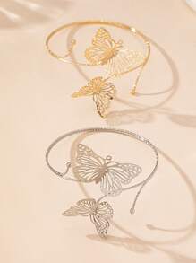 1 件简约百搭浪漫法式风格小众金属蝴蝶胸针，适合派对、度假、日常佩戴 - 彩色 - 查看 2