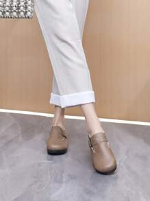 2025 女士一脚蹬乐福鞋，百搭，休闲风格，软底，防滑平底鞋 - 淺咖色 - 查看 6