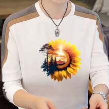 Sunflower Double Exposure Thermal Transfer Brand Fashion Men & Women Popular Style Heat Vinyl Transfer Print Patches, Suitable For Clothing, Backpacks, Hats, Pillows, DIY