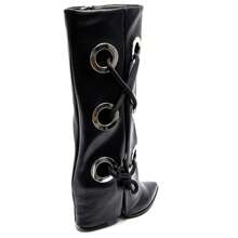 Bottes hautes à œillets larges et lacets croisés décoratifs avec bout pointu et fermeture zippée - Black-7660A - 查看 5