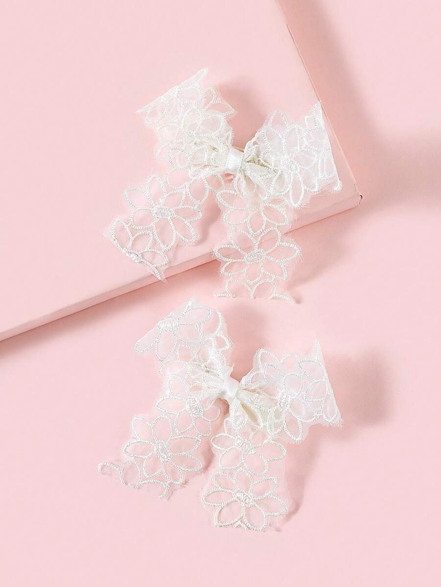 2pcs/Set Cute Bowknot Kids Hair Clips - White - View 1