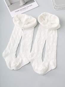 2pcs Girls' White Heart Print Tights - White - View 7