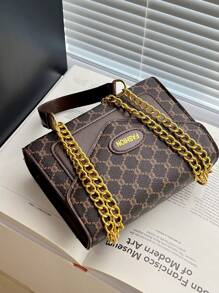 Artistic Letter Print Handbag, Women's European And American Cross-Border Commute Bag, Korean Vintage Fashion Purse, Stylish Tote Shoulder Bag, 2025 New Arrival, Versatile Small Square Bag,