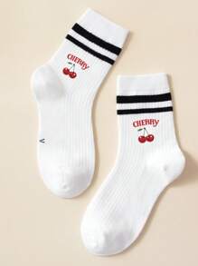 1双儿童袜子，四季皆宜，甜美樱桃印花中筒袜，女童款，黑白条纹，柔软舒适，适合春秋季穿着，男童款，适合上学和日常穿着。 - 彩色 - 查看 7