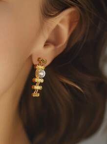 1 par de pendientes de plata 925 con forma de rama de madera y perla en relieve en capas, adecuados para el uso diario de las mujeres y para dar forma al rostro