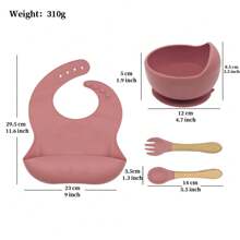 4 件套婴儿喂食餐具套装，硅胶围兜碗和训练勺叉，防污染，适合婴儿