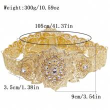 1pc Luxurious Arabian Belly Chain For Women, Hollow Floral Pattern, Gold-Plated, Rhinestone Inlay, Middle East Robe Belt, Moroccan Caftan Jewelry, Festival Party Gift