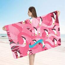 1pc Oversized Flamingo Printed Beach Towel, Extra Large Ultra Soft Quick Dry Beach Blanket - Skin-Friendly And Portable, Suitable For Fun Trips, Yoga, Picnics And Pool Parties