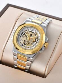 LONGLUX 1pc Hollow Automatic Mechanical Men's Watch, Stainless Steel Strap, Business Watch - Multicolor - View 1